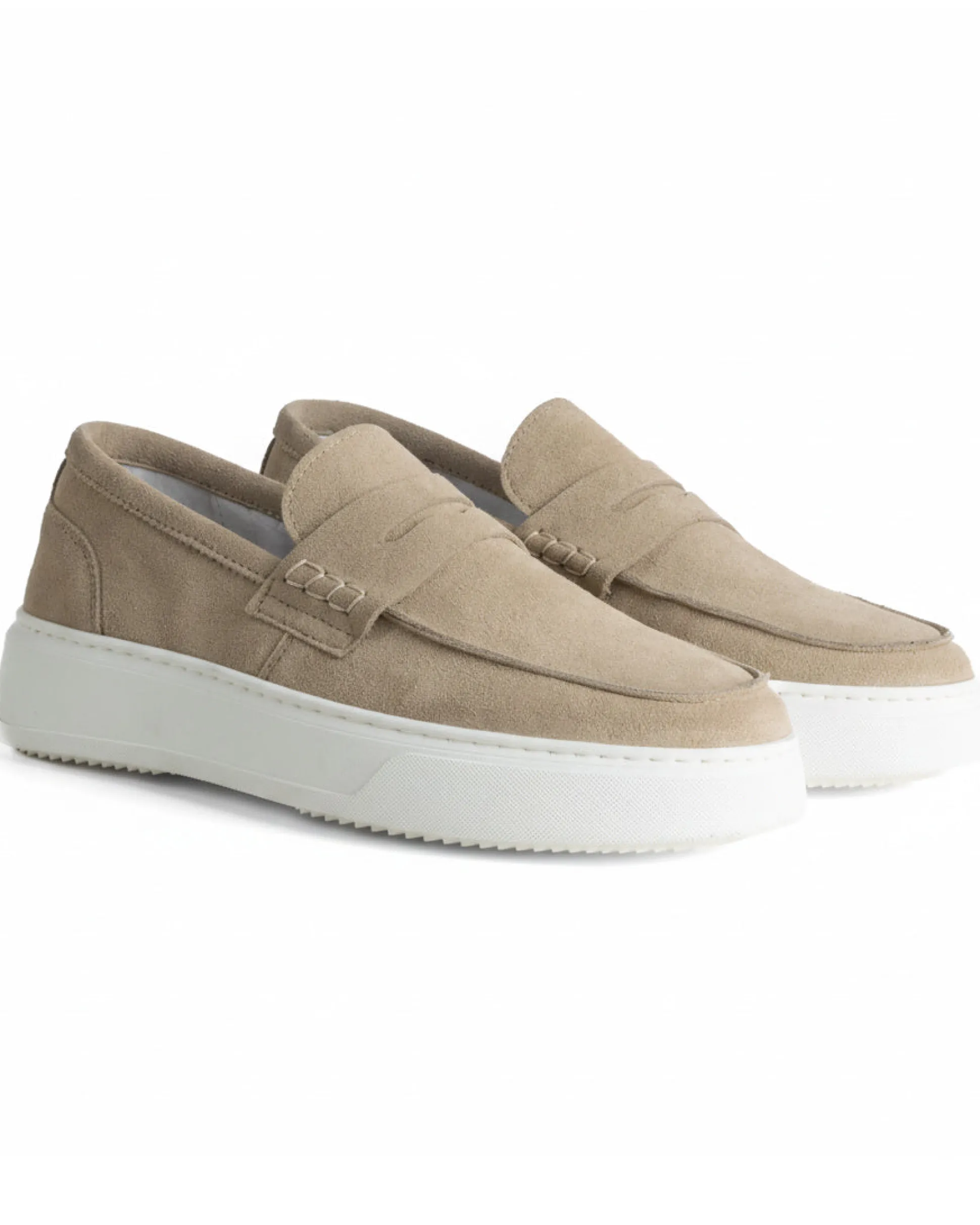 Mocassini college uomo scarpe camoscio suola gomma beige GIOSAL-S1309A