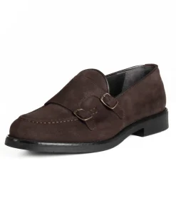 Mocassini Doppia Fibbia Uomo Scarpe Camoscio Eleganti Cerimonia Suola Gomma Casual Marrone GIOSAL-S1286A