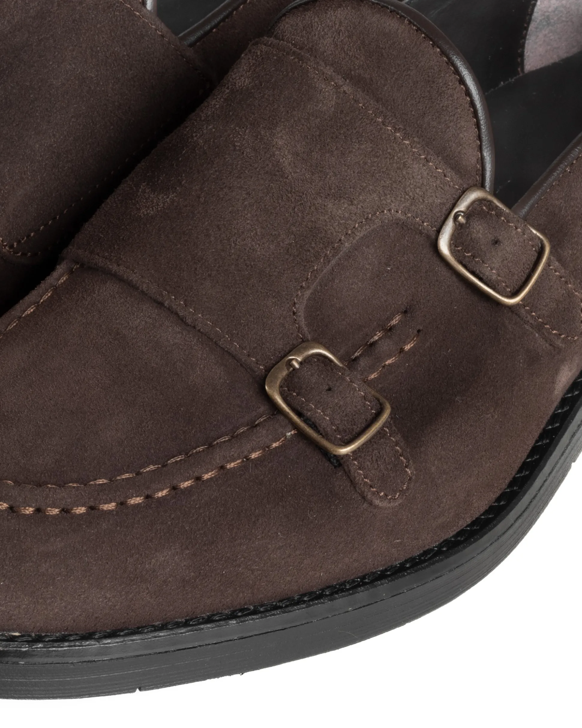 Mocassini Doppia Fibbia Uomo Scarpe Camoscio Eleganti Cerimonia Suola Gomma Casual Marrone GIOSAL-S1286A