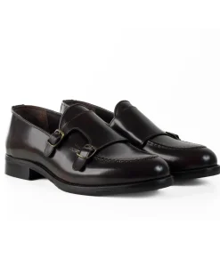 Mocassini Doppia Fibbia Uomo Scarpe Ecopelle Abrasivate Lucide Eleganti Cerimonia Suola Di Cuoio Casual Marrone GIOSAL-S1264A