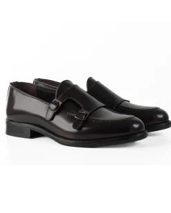 Mocassini Doppia Fibbia Uomo Scarpe Ecopelle Abrasivate Lucide Eleganti Cerimonia Suola Di Cuoio Casual Marrone GIOSAL-S1264A
