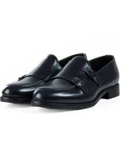 Mocassini Doppia Fibbia Uomo Scarpe Ecopelle Abrasivate Lucide Eleganti Cerimonia Suola Di Cuoio Casual Blu GIOSAL-S1263A