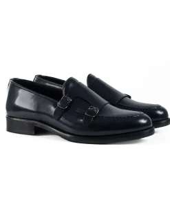 Mocassini Doppia Fibbia Uomo Scarpe Ecopelle Abrasivate Lucide Eleganti Cerimonia Suola Di Cuoio Casual Blu GIOSAL-S1263A