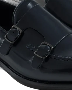 Mocassini Doppia Fibbia Uomo Scarpe Ecopelle Abrasivate Lucide Eleganti Cerimonia Suola Di Cuoio Casual Blu GIOSAL-S1263A