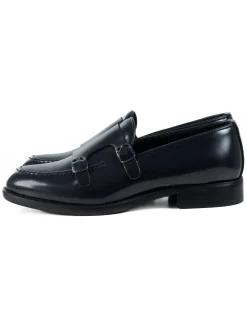 Mocassini Doppia Fibbia Uomo Scarpe Ecopelle Abrasivate Lucide Eleganti Cerimonia Suola Di Cuoio Casual Blu GIOSAL-S1263A