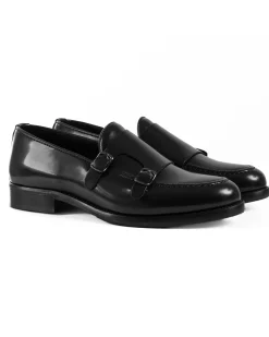 Mocassini Doppia Fibbia Uomo Scarpe Ecopelle Abrasivate Lucide Eleganti Cerimonia Suola Di Cuoio Casual Nero GIOSAL-S1262A