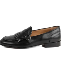 Mocassini uomo con fibbia frangia borchie argento scarpe copelle eleganti pelle vitello cerimonia suola di cuoio con ovalino antiscivolo casual nero GIOSAL-S1321A