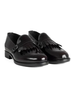 Mocassini Uomo Con Fibbia Frangia Scarpe Eleganti Ecopelle Abrasivate Cerimonia Suola Di Cuoio Casual Bordeaux GIOSAL-S1296A