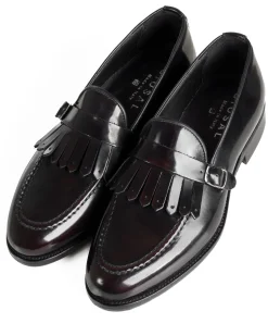 Mocassini Uomo Con Fibbia Frangia Scarpe Eleganti Ecopelle Abrasivate Cerimonia Suola Di Cuoio Casual Bordeaux GIOSAL-S1296A