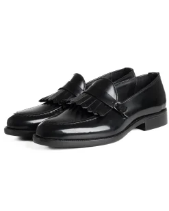 Mocassini Uomo Con Fibbia Frangia Scarpe Eleganti Ecopelle Abrasivate Cerimonia Suola Di Cuoio Casual Nero GIOSAL-S1295A