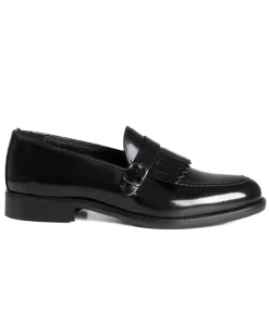 Mocassini Uomo Con Fibbia Frangia Scarpe Eleganti Ecopelle Abrasivate Cerimonia Suola Di Cuoio Casual Nero GIOSAL-S1295A