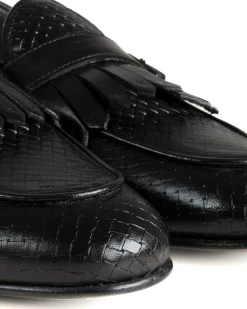 Mocassini Uomo Con Fibbia Frangia Scarpe Ecopelle Eleganti Pelle Vitello Intrecciata Cerimonia Suola Di Cuoio Con Ovalino Antiscivolo Casual Nero GIOSAL-S1288A