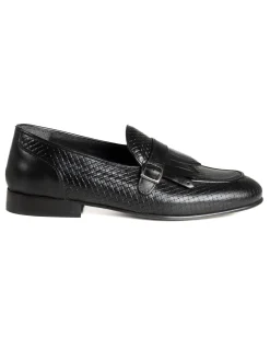 Mocassini Uomo Con Fibbia Frangia Scarpe Ecopelle Eleganti Pelle Vitello Intrecciata Cerimonia Suola Di Cuoio Con Ovalino Antiscivolo Casual Nero GIOSAL-S1288A