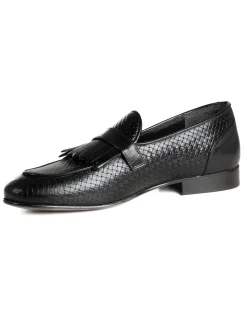 Mocassini Uomo Con Fibbia Frangia Scarpe Ecopelle Eleganti Pelle Vitello Intrecciata Cerimonia Suola Di Cuoio Con Ovalino Antiscivolo Casual Nero GIOSAL-S1288A