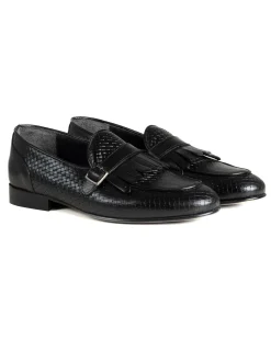 Mocassini Uomo Con Fibbia Frangia Scarpe Ecopelle Eleganti Pelle Vitello Intrecciata Cerimonia Suola Di Cuoio Con Ovalino Antiscivolo Casual Nero GIOSAL-S1288A