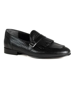 Mocassini Uomo Con Fibbia Frangia Scarpe Ecopelle Eleganti Pelle Vitello Intrecciata Cerimonia Suola Di Cuoio Con Ovalino Antiscivolo Casual Nero GIOSAL-S1288A