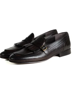 Mocassini Uomo Con Fibbia Frangia Scarpe Ecopelle Eleganti Pelle Vitello Intrecciata Cerimonia Suola Di Cuoio Con Ovalino Antiscivolo Casual Marrone GIOSAL-S1289A