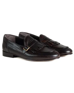 Mocassini Uomo Con Fibbia Frangia Scarpe Ecopelle Eleganti Pelle Vitello Intrecciata Cerimonia Suola Di Cuoio Con Ovalino Antiscivolo Casual Marrone GIOSAL-S1289A