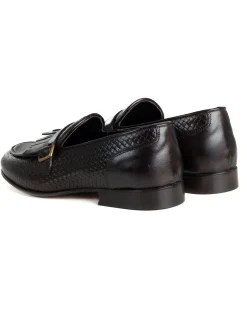Mocassini Uomo Con Fibbia Frangia Scarpe Ecopelle Eleganti Pelle Vitello Intrecciata Cerimonia Suola Di Cuoio Con Ovalino Antiscivolo Casual Marrone GIOSAL-S1289A