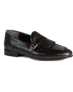 Mocassini Uomo Con Fibbia Frangia Scarpe Ecopelle Eleganti Pelle Vitello Intrecciata Cerimonia Suola Di Cuoio Con Ovalino Antiscivolo Casual Marrone GIOSAL-S1289A