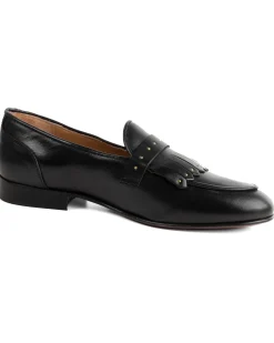 Mocassini uomo con fibbia frangia borchie scarpe copelle eleganti pelle vitello cerimonia suola di cuoio con ovalino antiscivolo casual nero GIOSAL-S1272A