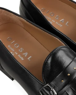 Mocassini uomo con fibbia frangia borchie scarpe copelle eleganti pelle vitello cerimonia suola di cuoio con ovalino antiscivolo casual nero GIOSAL-S1272A