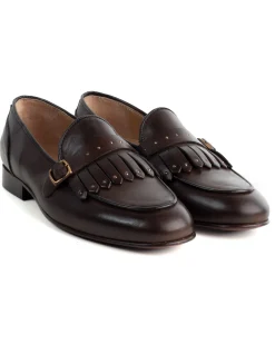 Mocassini uomo con fibbia frangia borchie scarpe copelle eleganti pelle vitello cerimonia suola di cuoio con ovalino antiscivolo casual marrone GIOSAL-S1271A