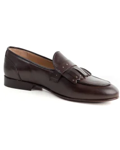 Mocassini uomo con fibbia frangia borchie scarpe copelle eleganti pelle vitello cerimonia suola di cuoio con ovalino antiscivolo casual marrone GIOSAL-S1271A