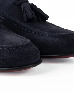 Mocassini uomo con nappine scarpe camoscio eleganti cerimonia pelle scamosciata suola di cuoio con ovalino antiscivolo casual blu GIOSAL-S1268A