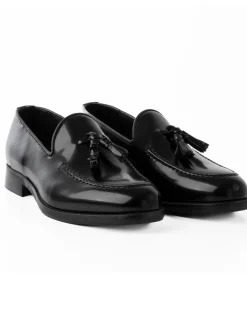 Mocassini Uomo Con Nappine Scarpe Ecopelle Abrasivate Eleganti Cerimonia Suola Di Cuoio Casual Nero GIOSAL-S1265A