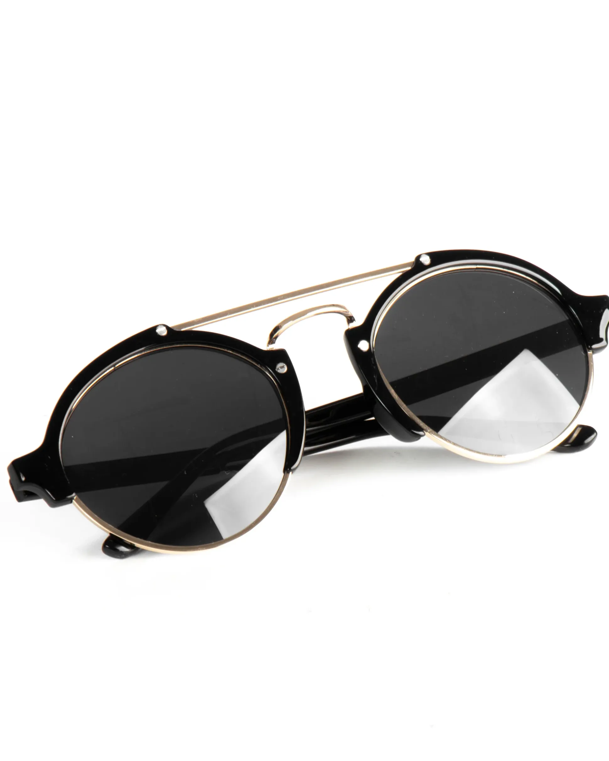 Occhiali da sole uomo unisex rotondi con ponte metallico vintage nero oro GIOSAL-OC1099A