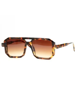 Occhiali da sole uomo unisex squadrato tartaruga doppio ponte lenti fumè marrone GIOSAL-OC1102A