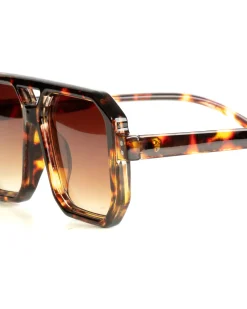 Occhiali da sole uomo unisex squadrato tartaruga doppio ponte lenti fumè marrone GIOSAL-OC1102A