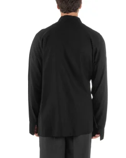 Outfit coordinato lino kimono pantaloni baggy corda morbido nero GIOSAL-OU2524A