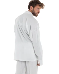 Outfit coordinato lino kimono pantaloni baggy corda morbido bianco GIOSAL-OU2523A