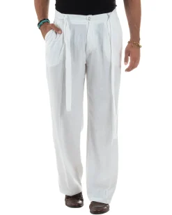 Outfit coordinato lino kimono pantaloni baggy corda morbido bianco GIOSAL-OU2523A