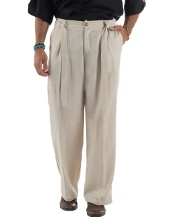 Outfit coordinato lino kimono pantaloni baggy corda morbido beige GIOSAL-OU2522A