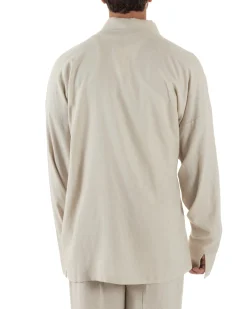 Outfit coordinato lino kimono pantaloni baggy corda morbido beige GIOSAL-OU2522A