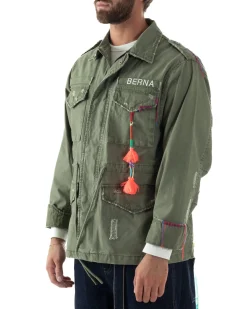 Overshirt giacca uomo sahariana destroy giubbotto camicione verde militare BERNA M-261254