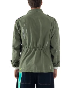 Overshirt giacca uomo sahariana destroy giubbotto camicione verde militare BERNA M-261254