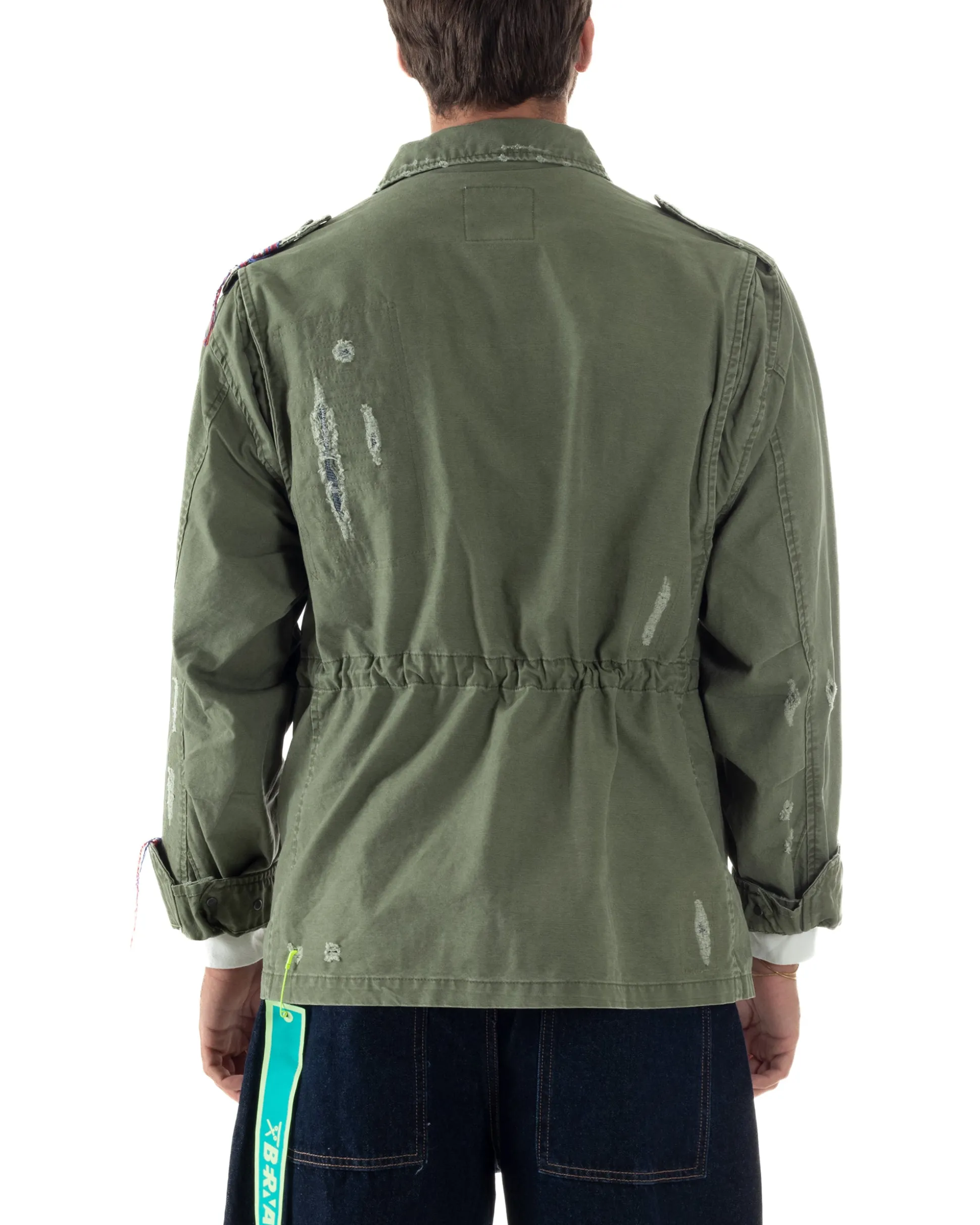 Overshirt giacca uomo sahariana destroy giubbotto camicione verde militare BERNA M-261254
