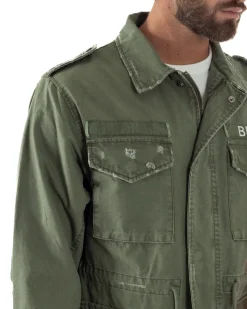 Overshirt giacca uomo sahariana destroy giubbotto camicione verde militare BERNA M-261254