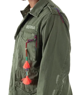 Overshirt giacca uomo sahariana destroy giubbotto camicione verde militare BERNA M-261254