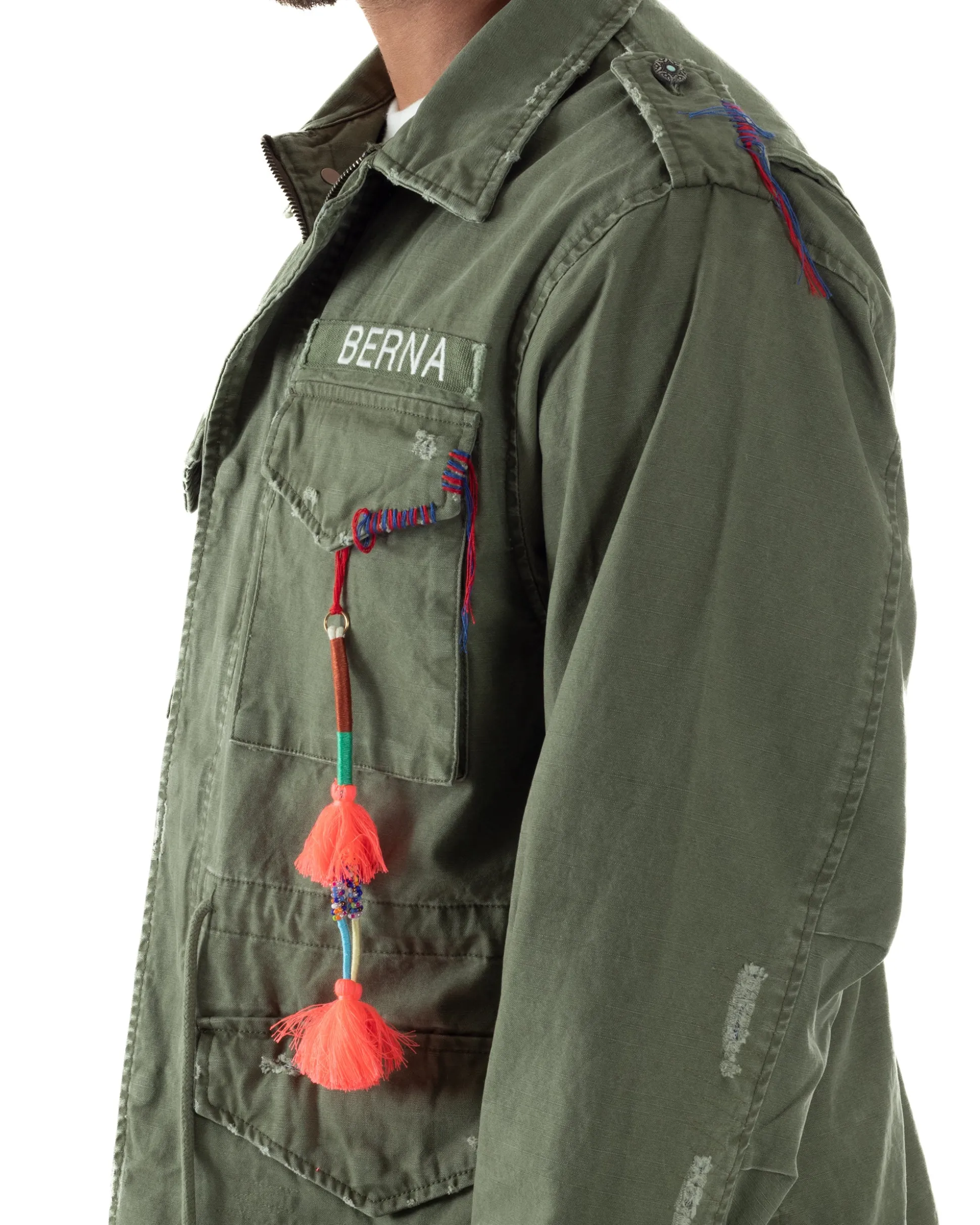 Overshirt giacca uomo sahariana destroy giubbotto camicione verde militare BERNA M-261254
