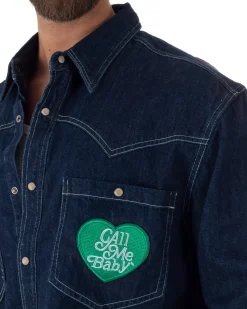 Overshirt jeans uomo giacca camicione patch denim scuro BERNA M-261228