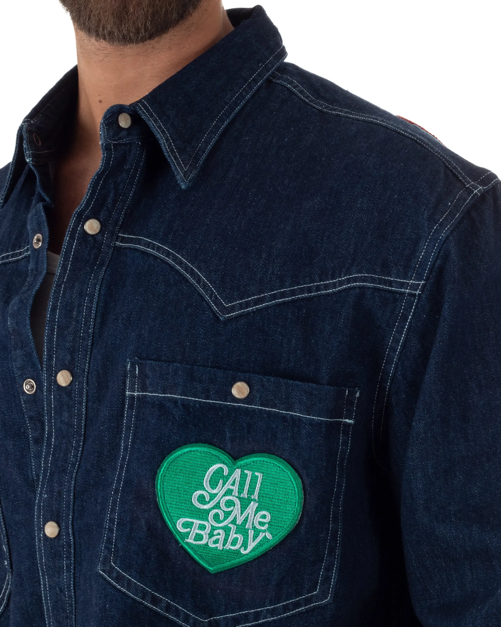 Overshirt jeans uomo giacca camicione patch denim scuro BERNA M-261228