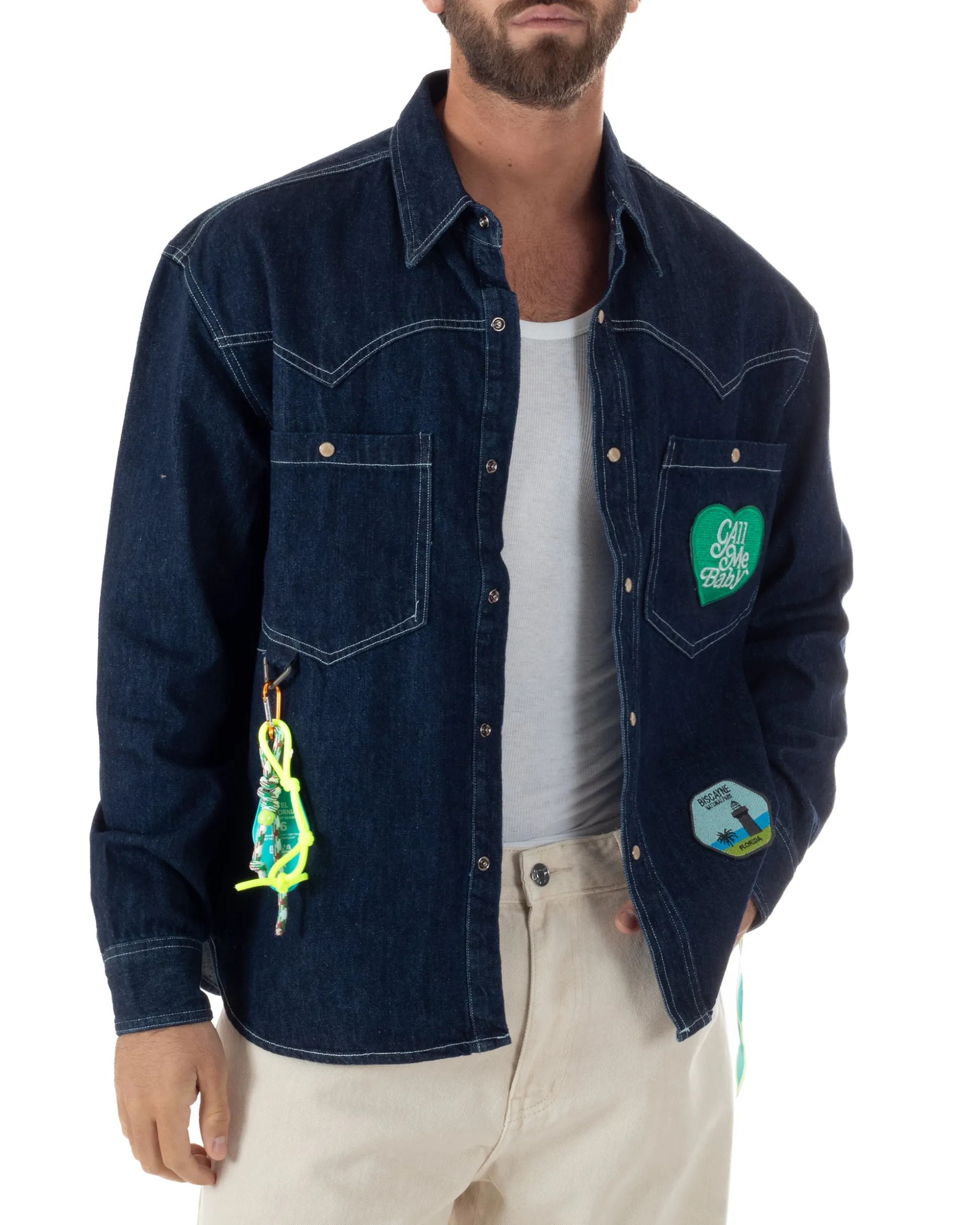 Overshirt jeans uomo giacca camicione patch denim scuro BERNA M-261228