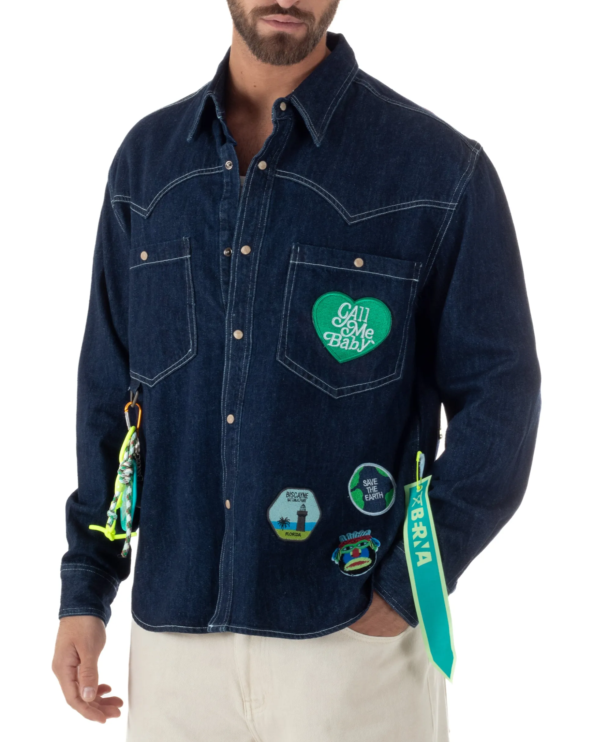 Overshirt jeans uomo giacca camicione patch denim scuro BERNA M-261228