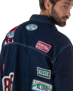 Overshirt jeans uomo giacca camicione patch denim scuro BERNA M-261228