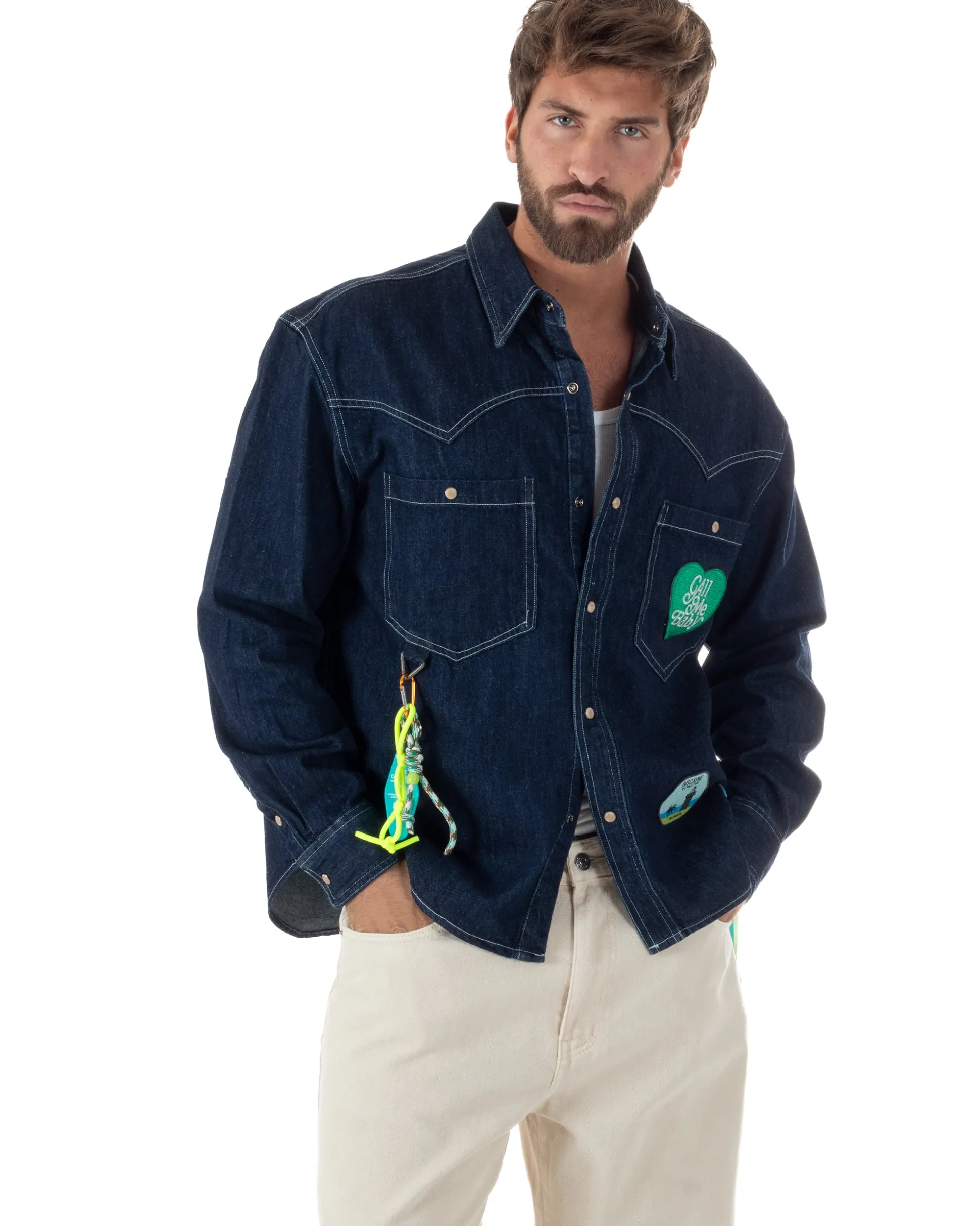 Overshirt jeans uomo giacca camicione patch denim scuro BERNA M-261228
